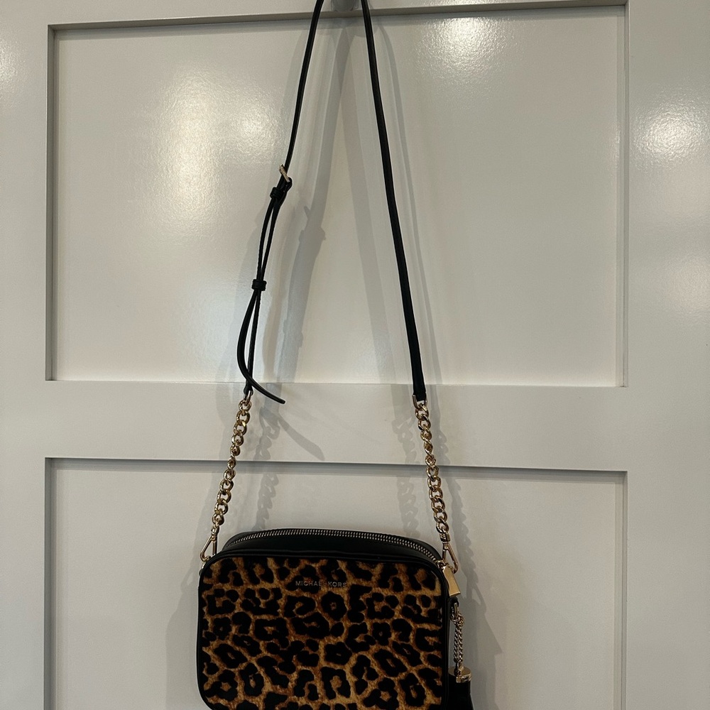 Michael Kors Leopard Crossbody Bag with Gold Chain